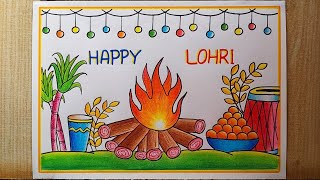 Lohri drawing easy Happy Lohri Drawing How to draw Lohri Festival Drawing step by step [upl. by Sebastiano]