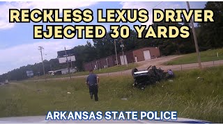 140mph pursuit of reckless Lexus driver  WRECK EJECTS DRIVER 30 YARDS Slams into cables at 100mph [upl. by Bright]