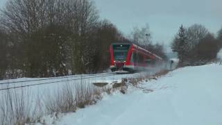 Winter an der Uplandbahn mit 218 387 und Triebwagen der BR 646 und 628 [upl. by Lilhak]