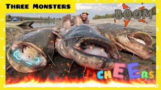 Fishing three giant 230 pound catfish on the river Po in Italy  Part 2 by YURI GRISENDI [upl. by Htenek]