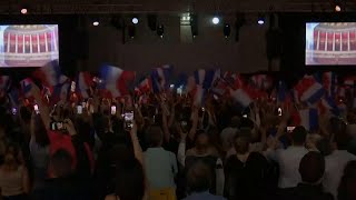 Supporters cheer as French polling projections show strong lead for Le Pens party [upl. by Veal]