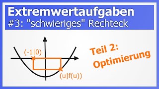 Extremwertaufgaben 3 Flächeninhalt für quotschwierigesquot Rechteck Teil 2 Optimierung [upl. by Kreitman]