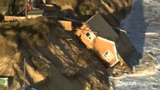 Aerial view homes fall into sea in Hemsby Norfolk after tidal surge [upl. by Simmons]