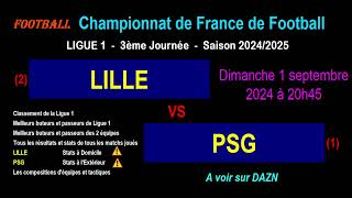 LILLE  PSG  3ème journée de Ligue 1  Stats infos pronos  Football saison 20242025 [upl. by Adnuhsat]