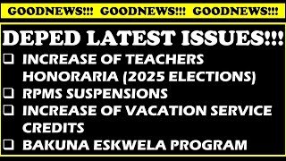 GOODNEWS INCREASE OF TEACHERS HONORARIA 2025 ELECTIONS RPMS SUSPENSIONSwildtvoreg news [upl. by Madriene]