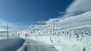 4 meter snow banks when crossing Hardangervidda Mountain Plateau Norway  allthegoodiescom [upl. by Nylirad]