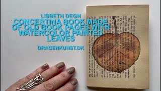 Concertina book made of old book pages with painted watercolor leaves [upl. by Dionis]