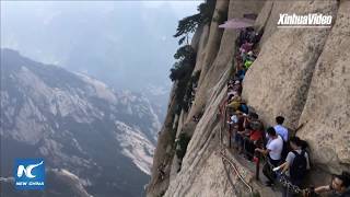 Aerial view of quotworlds most dangerous hiking trailquot in Shaanxi China [upl. by Yrem963]