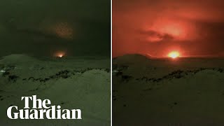 Moment Iceland volcano erupts illuminating night sky [upl. by Giorgi610]