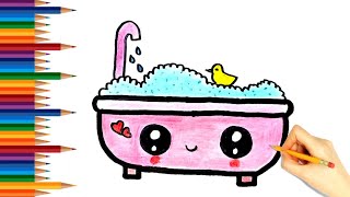 How to Draw a Cute Bath Tub Easy StepByStep  Drawing and Coloring for Kids and Toddlers drawing [upl. by Marks]