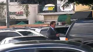 Governor Schwarzenegger leaves Starbucks with his Bodyguards [upl. by Annaes]