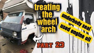 Used Engine Oil and Waxoyl Underbody Seal  rust proofing the Mitsubishi L300 motorhome [upl. by Resneps]