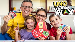 UNO TRIPLE PLAY É 3 VOLTE PIÙ DIVERTENTE Sfida di Gioco in Famiglia GBR [upl. by Eivod753]