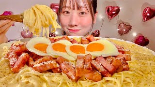 ASMR Carbonara with Fried Egg【Mukbang Eating Sounds】【English subtitles】 [upl. by Yllop838]