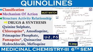 Quinoline  SAR amp Mechanism of Action  Chloroquine  Pamaquine  Antimalarials Drug  Med Chem3 [upl. by Avan]