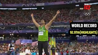 Arshad Nadeem javelin throw 9297m world record highlights l FINAL MATCH l PERIS OLYMPIC 2024 [upl. by Cilka]