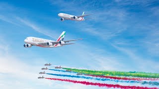 Epic Flypast at the 2023 Dubai Airshow with A380 and 777  Emirates [upl. by Nivac393]