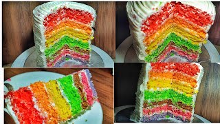 RAINBOW CAKE RECIPE  HOW TO MAKE PERFECT RAINBOW CAKE  MULTILAYERED CAKE [upl. by Ploss126]