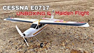 UNBOXING INSTALLATION amp MAIDEN FIRST FLIGHT CESSNA E0717 RC AIRPLANE [upl. by Kyl]