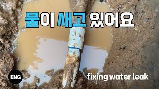 집 바깥에서 물 샐때 water leak 고치는 과정입니다 fixing a water leak outside of house in Texas [upl. by Morel]