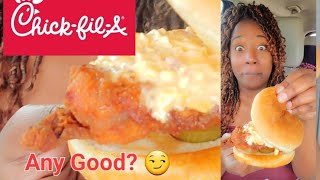 Spicy Pimento cheese chicken from ChickfilA GRWNW chatreview chicken sandwich review [upl. by Donaghue]