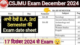 CSJMU BA 3rd semester Exam Date Sheet  CSJMU Exam Date Sheet 2024  kanpur university [upl. by Yup884]