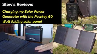 Reviewing my Powkey 60 Watt folding solar panel and charging my Beaudens 166 WH Power Station [upl. by Negyam]