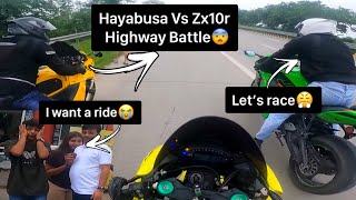 Girl wants to go for a ride😍 Hayabusa Vs Zx10r Highway battle 😱 [upl. by Atinahs678]