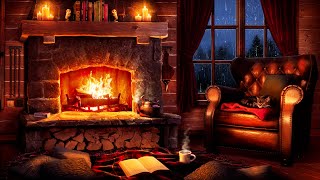 Stormy Night Cozy Cabin Ambience with Relaxing Rain and Fireplace Sounds for Sleeping and Reading [upl. by Anahahs922]