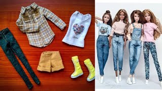 Barbie elbise yapımı kot  DIY  Jeans kendin yap  5 dakikada hallet Barbie kıyafetleri [upl. by Wesla]