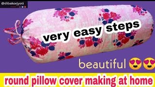 how to make round pillow cover at home  round pillow cover cutting and stitching  easy design [upl. by Eitak]