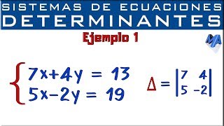 Sistemas de ecuaciones lineales 2x2  Determinantes  Método de Cramer  Ejemplo 1 [upl. by Sargent599]