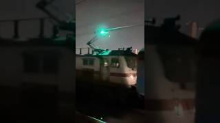 Pantograph ⚡⚡Wap7 in full form with his high speed 130 kmph parallel race in night [upl. by Kenon941]