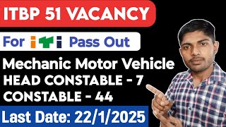 ITBP New Vacancy 2024 Mechanic Motor Vehicle Government Job recruitment notification for constable [upl. by Seadon]