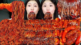 ASMR MUKBANG 직접 만든 불닭 짜장 버섯 양념치킨 소세지 먹방 amp 레시피 SPICY MUSHROOMS AND FIRE NOODLES EATING [upl. by Leiva]