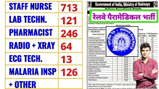 RAILWAY PARAMEDICAL RECRUITMENT 2024  POST 1376  RRB STAFF NURSE LAB TECH PHARMACIST VACANCY 2024 [upl. by Abdel]