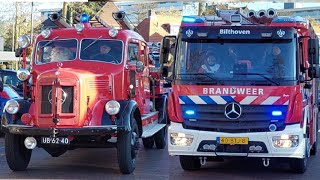 Nieuwe tankautospuit Brandweer vervoert met zwaailichten en sirene Sinterklaas in Bilthoven [upl. by Nemraciram]