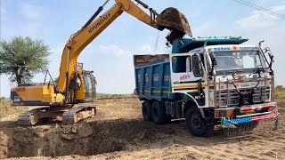 New TATA 2518 Tipper Dump Truck working with Hyundai Excavator 210 LC making pond for Farming [upl. by Maller]