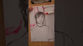 🥰sketching the cute Korean guy on the subway his reaction is HEARTWARMING art portraitpainting [upl. by Leidgam]