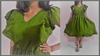 Designer Frill Frock Cutting And Stitching  Most Beautiful and easiest way to make a frock  DIY [upl. by Esinel]