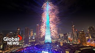 New Years 2024 Dubai puts on dazzling fireworks show from iconic Burj Khalifa [upl. by Haran778]