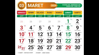 Kalender Maret 2024 dan Hari Libur [upl. by Chader32]