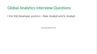 Global Analytics  Interview questions on SQL RoleAnalyst Sr Analyst [upl. by Hpeosj]