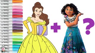 Disney Princess Mash Up Princess Belle and Mirabel Disney Encanto Coloring Book Pages [upl. by Ardnak]