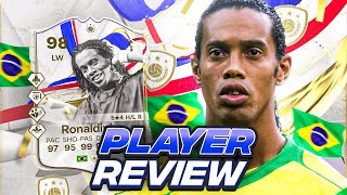 5⭐4⭐ 98 GREATS OF THE GAME ICON RONALDINHO SEASON OBJ PLAYER REVIEW  FC 24 Ultimate Team [upl. by Auqinaj]