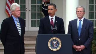 Presidents Obama Bush amp Clinton Help for Haiti [upl. by Letnuahc417]