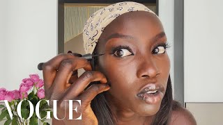 Model Anok Yais OffDuty Smudged Eyeliner Look  Beauty Secrets  Vogue [upl. by Naves665]