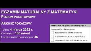 Egzamin Maturalny Z Matematyki CKE 2022 Poziom Podstawowy Arkusz pokazowy Matura Live [upl. by Jaime610]