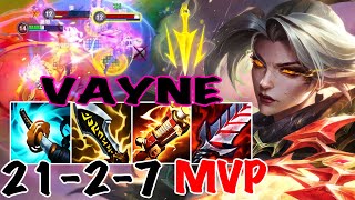 WILD RIFT VAYNE ADC GAMEPLAY  21 2 7 MVP  VAYNE BUILD RUNES [upl. by Nerine]