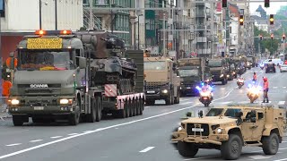 Militaire Politiemotoren begeleiden legervoertuigen door Brussel tijdens Nationale Feestdag 🪖🇧🇪 [upl. by Alleirbag74]